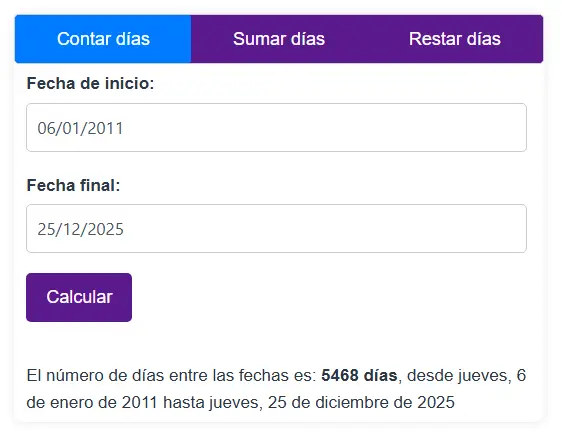 calcular días entre dos fechas