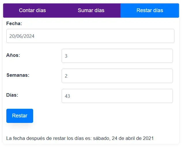  restar días a una fecha 